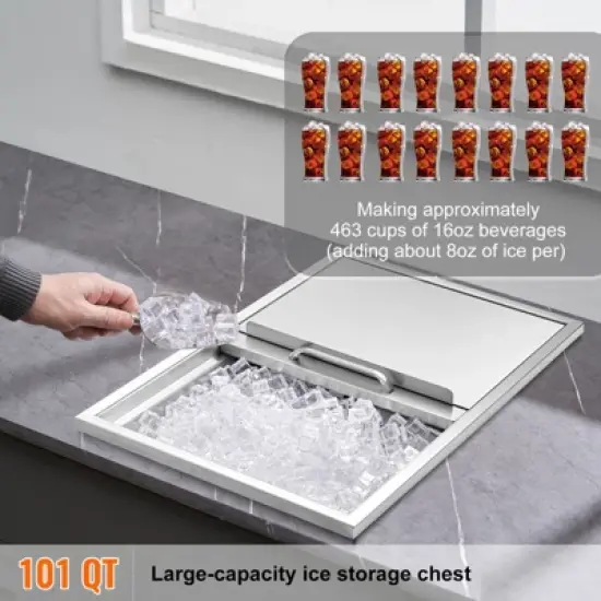 VEVOR Drop in Ice Chest, 27"L x 18"W x 21"H Stainless Steel Ice Cooler, Commercial Ice Bin with Sliding Cover, 40.9 qt Outdoor Kitchen Ice Bar image {2}