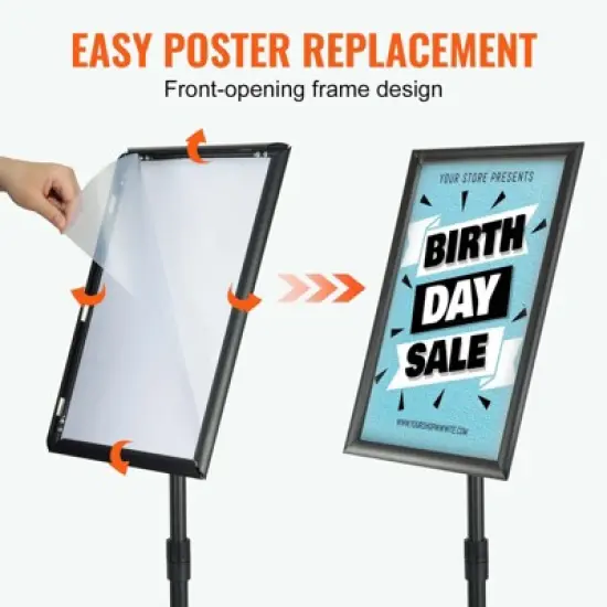 VEVOR Pedestal Sign Holder, 11 x 17 Inch Vertical and Horizontal Adjustable Poster Stand, Heavy-Duty Floor Standing Sign Holder, Black image {6}