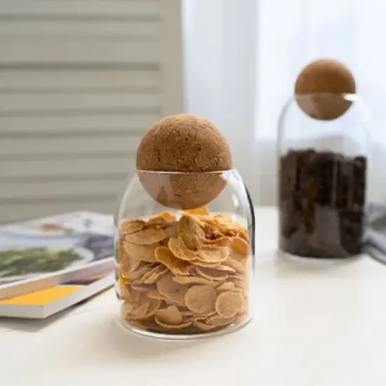 1 SET Storage ball jar, glass tea jar, minimalist cork jar, sealed candy jar, storage jar, coffee jar, dry food storage jar, coffee storage container image {12}