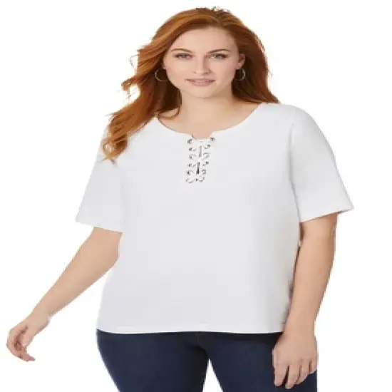 Jessica London Women&rsquo;s Plus Size Lace Up Tee image {1}