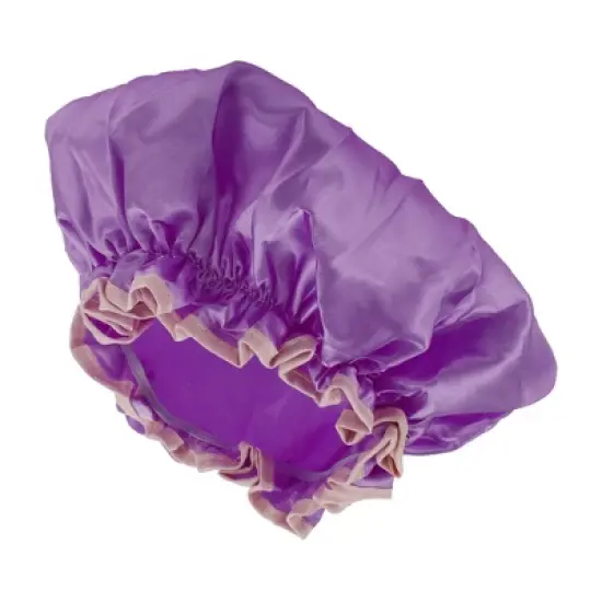 Unique Bargains Double Layer Solid Color Shower Cap Purple 1 Pc image {3}