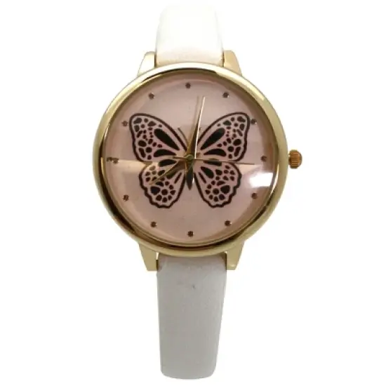 Olivia Pratt Thin Faux Leather Butterfly Face Women Watch image {3}