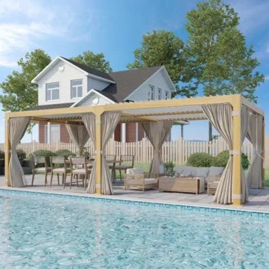 EROMMY 24 Ft. W X 12 Ft. D Louvered Pergola With Louvered Roof For Decks, Gardens And Backyards image {1}