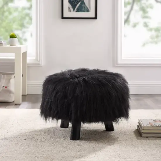 Faux Fur Foot Stool - Linon image {3}