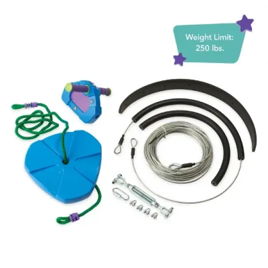 HearthSong 150-Foot Stainless Steel Blue Backyard Zipline Kit with Adjustable Seat, Non-Slip Handles, and Rubber Stopper image {2}