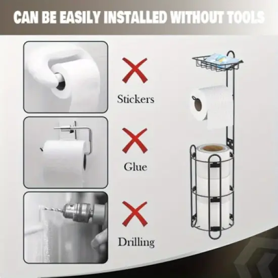 FURNIinspire Tissue Paper Roll Stand Shelf Bathroom Toilet Paper Storage Holder Floor Standing Toilet Paper Dispenser, Black, 14.04"*7.22"*2.34" image {4}