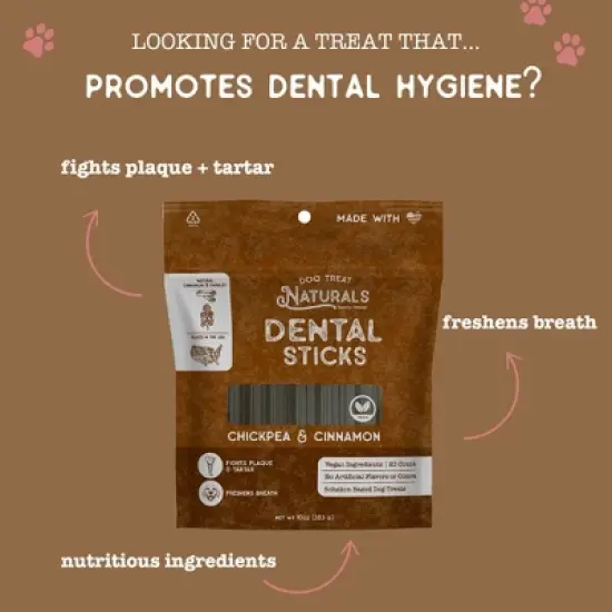 Dog Treat Naturals Dental Sticks - Chickpea & Cinnamon, 10oz, Freshen Breath image {4}