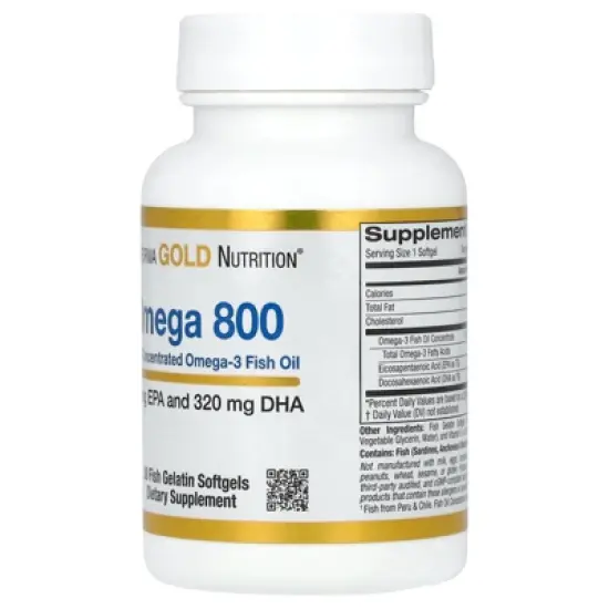 California Gold Nutrition Omega 800 Ultra-Concentrated Omega-3 Fish Oil, kd-pur Triglyceride Form, 30 Fish Gelatin Softgels (1,000 mg per Softgel) image {4}