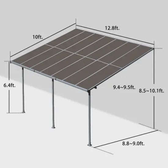 Aoodor Wall Mount Gazebo Outdoor Pergola Polycarbonate Gazebo Panels Canopy image {6}