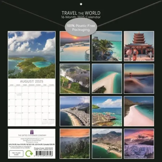 The Gifted Stationery 2025 Square Wall Calendar, Travel the World, 16-Month Passport Collection Theme with 180 Reminder Stickers (12x12 In) image {3}