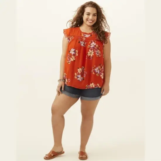 Molly & Isadora Women's Destructed Dark Wash Rolled Hem Short image {3}