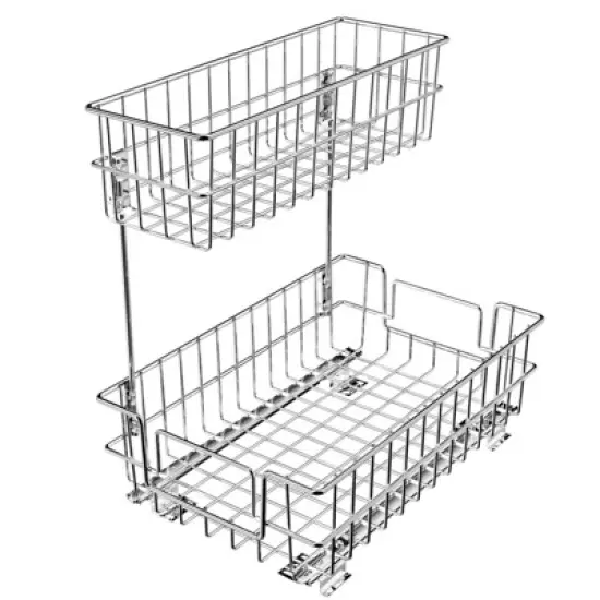 Pull Out Cabinet Organizer, Under Sink Slide Out Storage Shelf with 2 Tier Sliding Wire Drawer image {12}