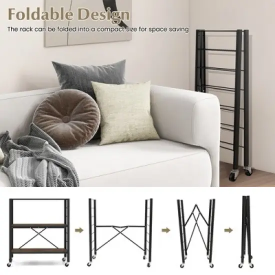 Tangkula 3-Tier Folding Shelf Free DIY Design Shelving Unit w/ 4 Universal Wheels Kitchen image {7}