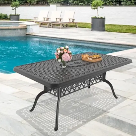 Cast Aluminum Patio Dining 66.93'' L x 37.4'' W Rectangular Table with a 1.88-inch Umbrella Hole image {8}