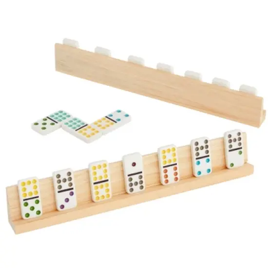 Juvale 4-Pack of Wooden Domino Racks for Mexican Train, Mahjong, Chicken Foot, Game Night, Parties, Slanted Domino Holders for Visibility, 13x2x1 In image {5}