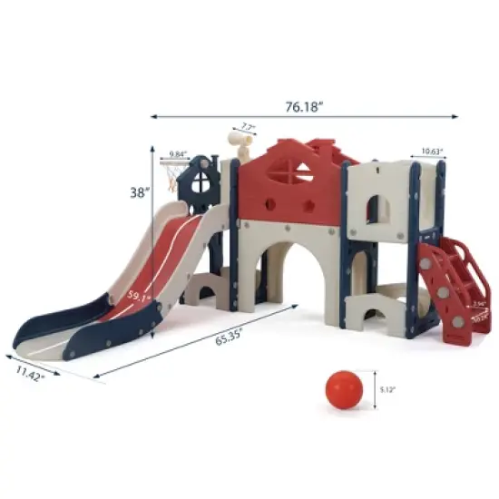 INFURNIC Baby Activity Gyms Kids House-Shaped Slide and Playset, Indoor, Outdoor Playground with Basketball Hoop, Multicolored, 76.18"*65.35"*38" image {1}