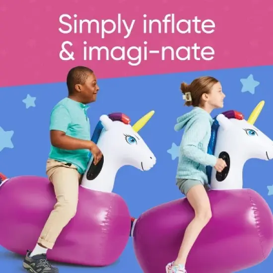 HearthSong Set of 2 Inflatable Unicorn Ride On Bouncer Hop Toy for Kids' Active Play image {1}