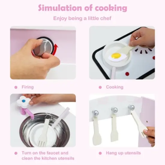 Costway Kids Play Kitchen Wooden Pretend Play Cooking Set Toys w/ Accessories image {8}