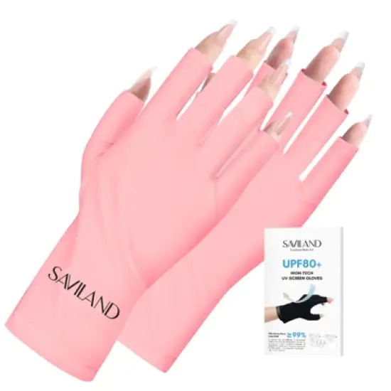 Saviland UV-Armor Gloves: UPF200+ Studio-Grade Protection Shield - Salon Essential for Gel Manicure Defense. (Pink) image {7}