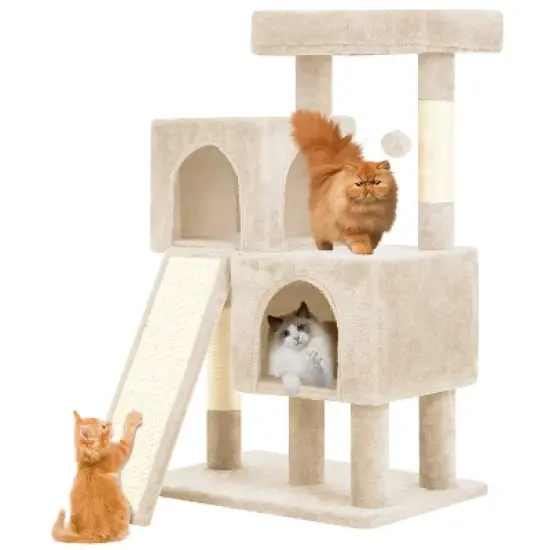 FDW 3-Tier Cat Tree 36 Inches Cat Tower for Indoor Cats Cat Scratcher Cat Condo with Plush Condos Sisal Scratching Posts and Hanging Toy image {9}