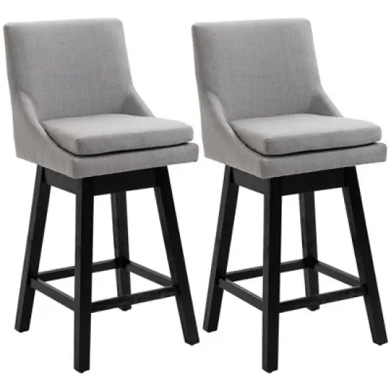 HOMCOM 28" Set of 2 Swivel Bar Height Bar Stools, Armless Upholstered Barstools Chairs with Soft Padding Cushion and Wood Legs image {6}