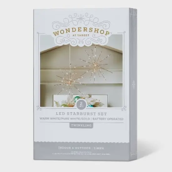 2pc 12" LED Twinkling Starburst Christmas Novelty Sculpture Light White with Gold Wire - Wondershop&trade; image {3}