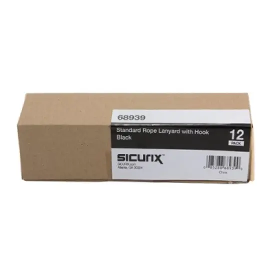 SICURIX Standard Lanyard, Rope Style, J Hook, Black, 12 Per Pack, 3 Packs image {5}