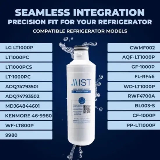 Mist LT1000P 3pk Refrigerator Water Filter and Air Filter Replacement for LG ADQ747935 and LT120F image {3}