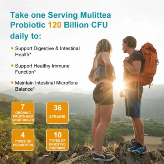 Mulittea Probiotic Capsules &ndash; 120 Billion CFU with Prebiotics & Digestive Enzymes &ndash; Gut Health & Immune Support &ndash; 120 Capsules image {3}