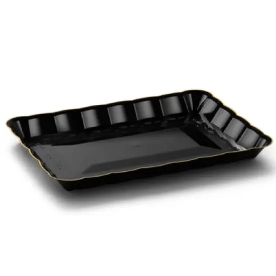 Posh Setting Black and Gold Rectangular Serving Tray with Scalloped Edge - 4 Count image {7}