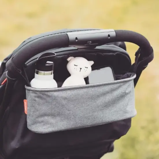 Diono Buggy Buddy Universal Stroller Organizer, Cup Holders, Secure Attachment, Zippered Pockets, Gray image {2}