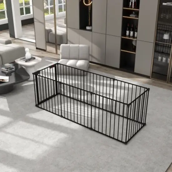 200" Adjustable Safety Gate 8 Panels Play Yard Metal Doorways Fireplace Fence Christmas Tree image {2}