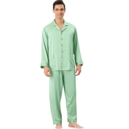 Lars Amadeus Men's Long Sleeves Button Down Satin Pajamas Set image {7}