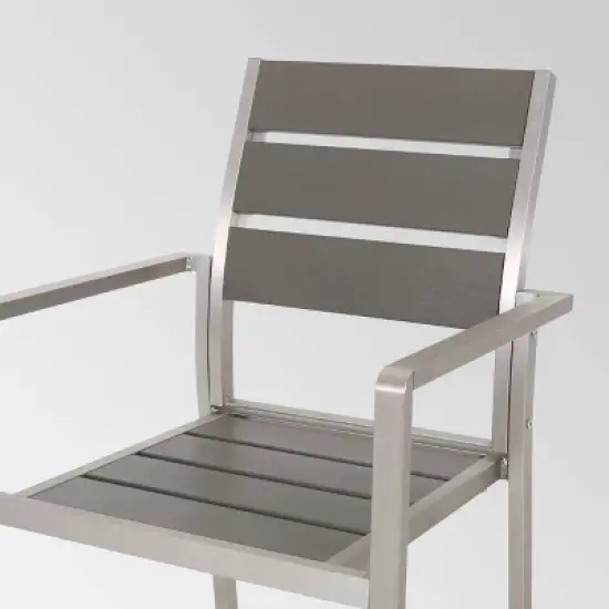 Cape Coral 2pk Aluminum Dining Chair with Faux Wood Seat - Silver/Gray - Christopher Knight Home: Weather-Resistant, Fixed Arms, 250lb Capacity image {2}