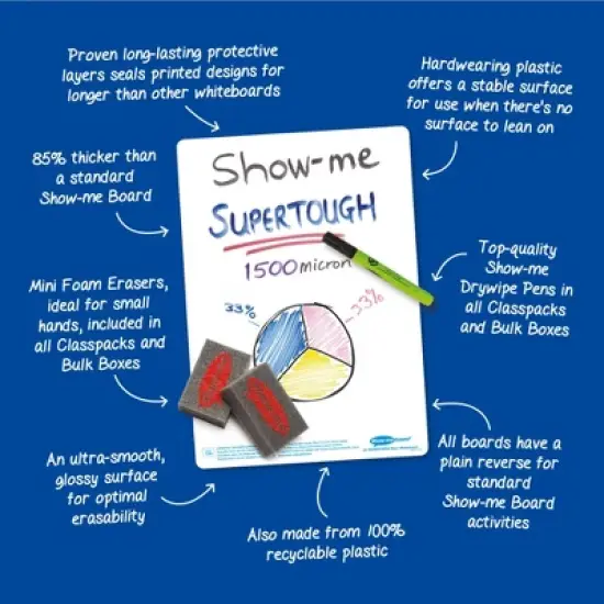 Show-me&reg; Bulk Box of 100 x A4 Lined/Plain SUPERTOUGH Lapboards, with Pens, Erasers, Cleaner image {6}