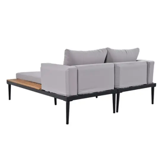 FIONECA Modern Outdoor Daybed with Wood Side Tables, 2-in-1 Chaise Lounge with Cushions for Patio, Poolside, Balcony, Gray image {11}