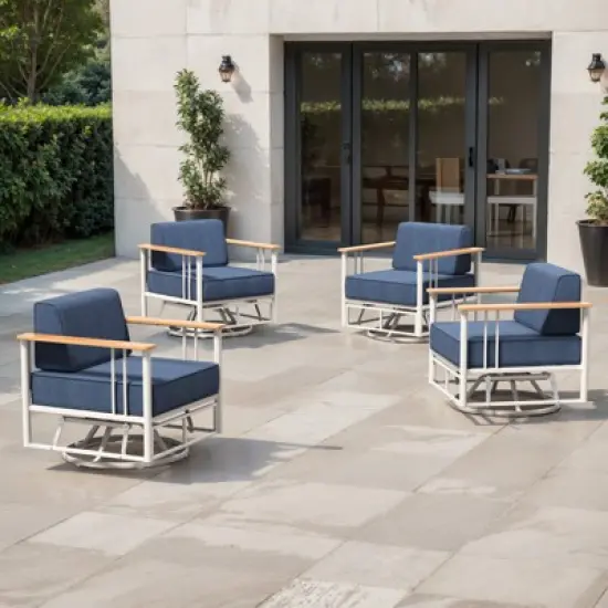 Belord Swivel Outdoor Chairs Set of 4 with 6" Thick Seat Cushion, Metal Outdoor Swivel Glider Chairs with Faux-Wood Armrest and Comfort Foam Cushion image {9}