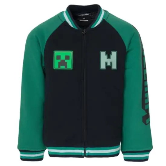 Minecraft Creeper French Terry Zip Up Varsity Bomber Jacket Little Kid to Big Kid image {7}