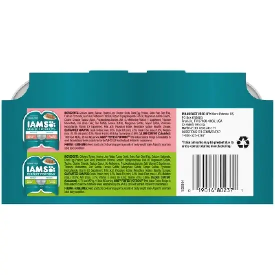 IAMS Perfect Portions Grain Free Indoor Pat&eacute; Salmon & Turkey Recipes Premium Wet Cat Food - 2.6oz/12ct Variety Pack image {1}