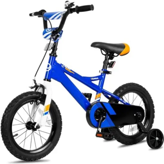 hykolity Kids Bike 14 inch Children Bicycle for Boys Girls Ages 3-5 Years Old Black Carbon Steel Frame with Adjustable Seat and Training Wheel Blue image {6}