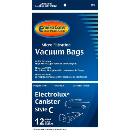 Electrolux Canisters Style C Micro Filtration Vacuum Cleaner Dust Bags 12 Pack image {1}