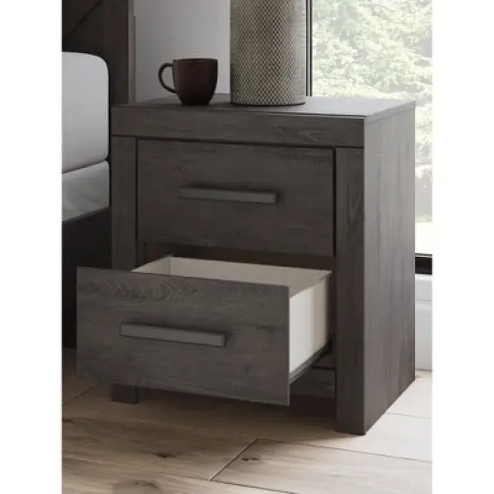 Signature Design by Ashley Prendonea Smooth Gliding 2 Drawer Night Stand, Charcoal image {2}