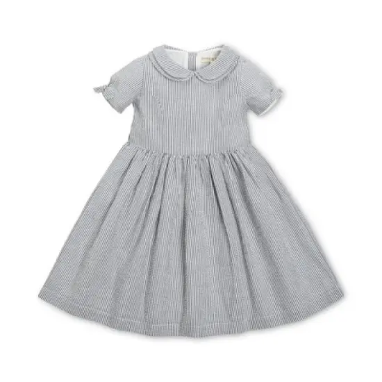 Hope & Henry Girls' Short Sleeve Peter Pan Collar Dress with Bow Details, Toddler image {9}
