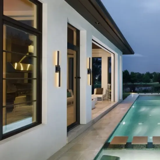 C Cattleya 30in. Black Dimmable 26W LED Outdoor Wall Lantern Sconce with Frosted Glass image {4}