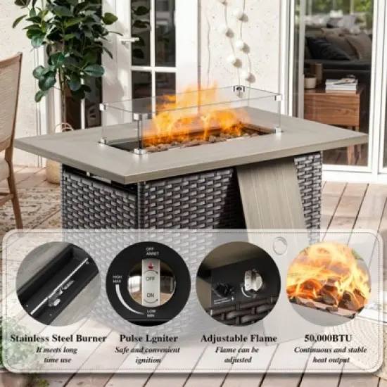 Buenhomino Patio Wicker Furniture Set with Fire Pit Table, PE Rattan Swivel Patio Chairs with Propane Fire Pit Table, 5PCS Patio Conversation Set image {3}