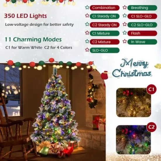 Costway 6 FT Pre-Lit Artificial Christmas Tree Hinged with Pine Needles 350 LED Lights image {6}