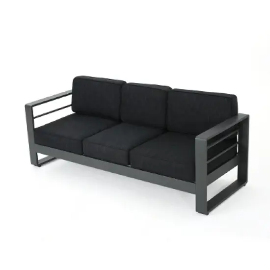 Christopher Knight Home Tiffany Outdoor Modern 6 Seater Aluminum Frame Sofa Set with Coffee Table image {5}