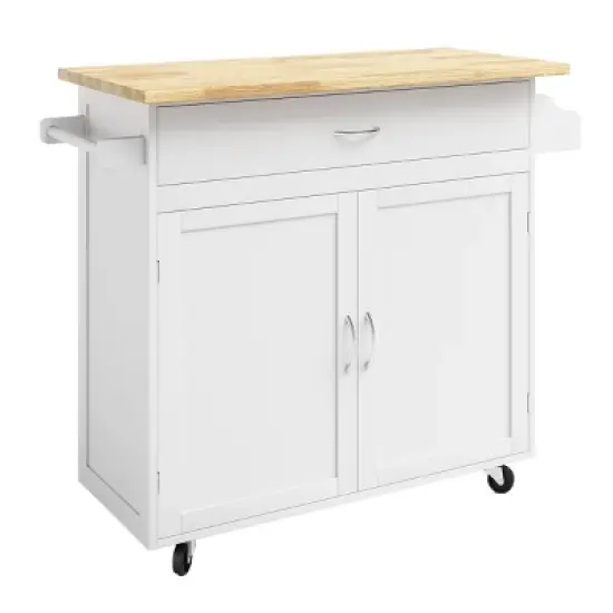 Kitchen Island with Spice Rack and Storage Cabinet &ndash; Rolling Cart with Drawers to Use as Coffee Bar, Microwave Stand or Storage by Lavish Home (White) image {3}