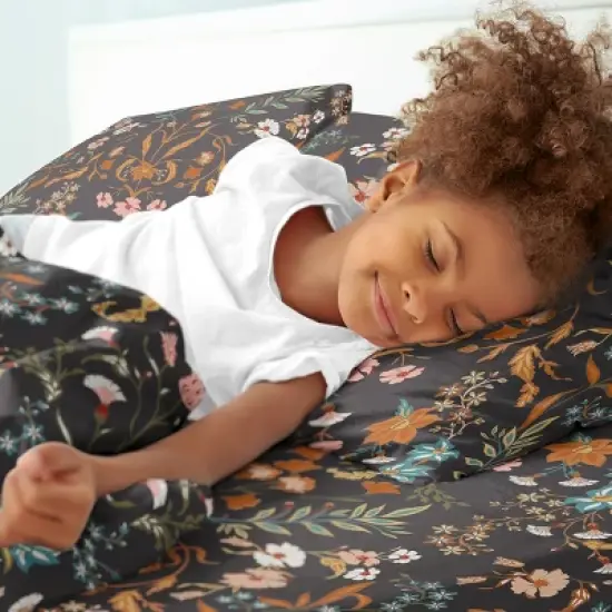 Sweet Jojo Designs Girl Queen Sheet Set Boho Floral Wildflower Orange Black and Blue 4pc image {2}