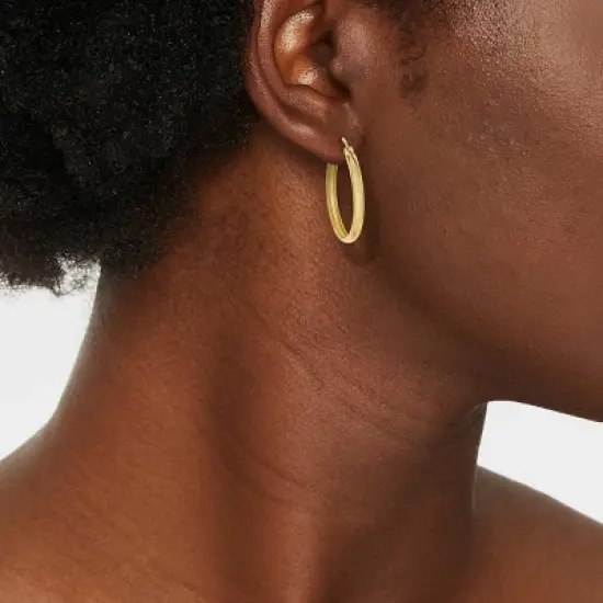 14k Gold Plated Cubic Zirconia Brass Polished Click Top Hoop Earrings - A New Day&trade; Gold: Sterling Silver, Nickel-Free, 1.036" Length image {1}